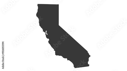 California State Map Silhouette Isolated on White Background - Geographical Outline of the Golden State