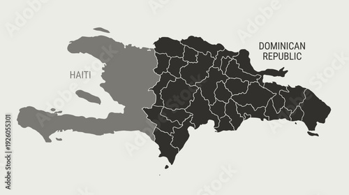 Hispaniola Island Political Map: Haiti and Dominican Republic Countries with Provinces. Clean Caribbean Geography Illustration.