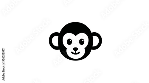 Cute black and white monkey face icon. Simple cartoon animal head vector graphic design, adorable primate character for avatar or logo.