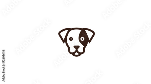Cute cartoon dog head icon with a distinctive brown patch over one eye, simple pet animal vector illustration