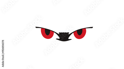 Menacing Red Eyes Vector Graphic Element on White Background Representing Danger, Power, or Aggression with Intense Gaze