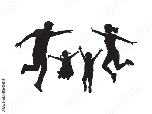 Happy Family Jumping Silhouette, Happy family silhouette vector jumping together, parents and child celebrating illustration