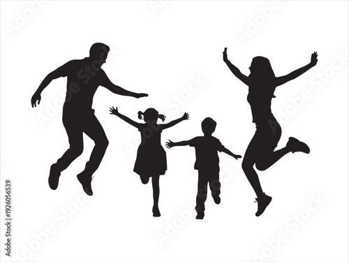 Happy Family Jumping Silhouette, Happy family silhouette vector jumping together, parents and child celebrating illustration