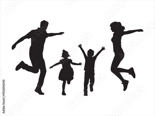 Happy Family Jumping Silhouette, Happy family silhouette vector jumping together, parents and child celebrating illustration