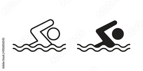 Swimming icon, line symbols on white background. EPS10
