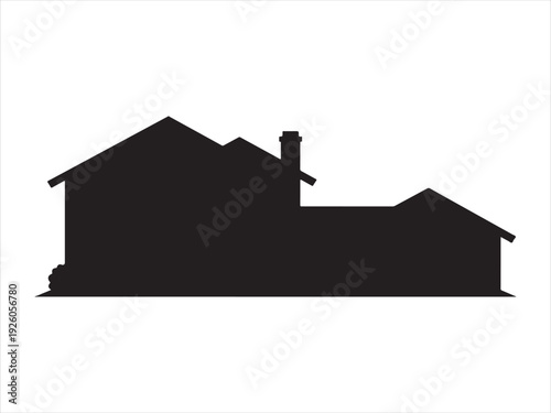 Two story family home vector silhouette, Detailed modern suburban house silhouette black. vector illustration