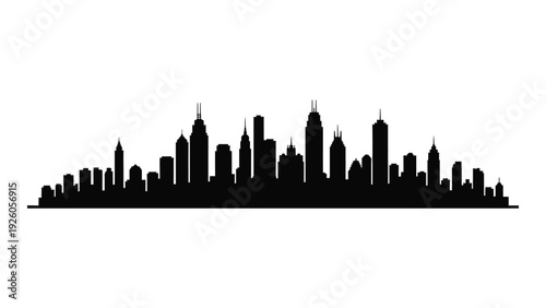 A black silhouette of a city skyline at dusk isolated on white background, Vector