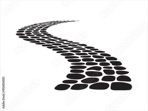 Curved cobblestone path vector silhouette, Curved Cobblestone Path Silhouette flat isolated Illustration for garden design vector