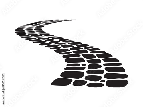 Curved cobblestone path vector silhouette, Curved Cobblestone Path Silhouette flat isolated Illustration for garden design vector