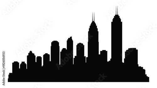 A black silhouette of a city skyline at dusk isolated on white background, Vector