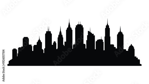A black silhouette of a city skyline at dusk isolated on white background, Vector
