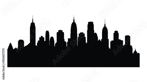 A black silhouette of a city skyline at dusk isolated on white background, Vector