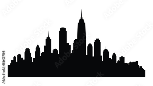 A black silhouette of a city skyline at dusk isolated on white background, Vector