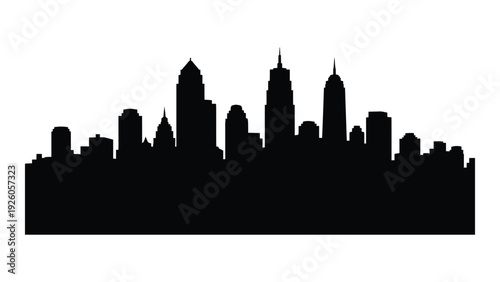 A black silhouette of a city skyline at dusk isolated on white background, Vector