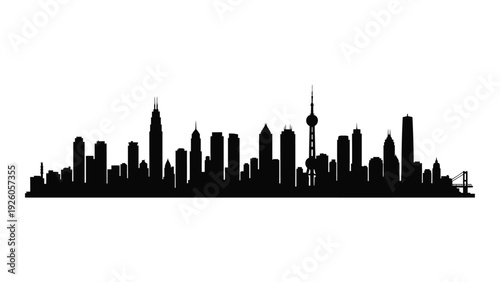 A black silhouette of a city skyline at dusk isolated on white background, Vector