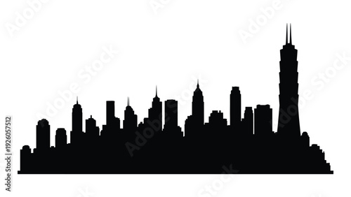 A black silhouette of a city skyline at dusk isolated on white background, Vector