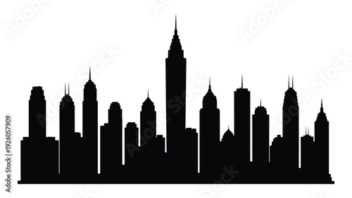 A black silhouette of a city skyline at dusk isolated on white background, Vector