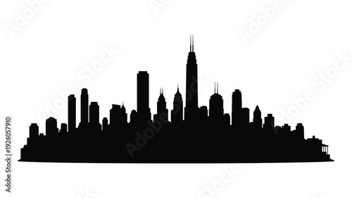A black silhouette of a city skyline at dusk isolated on white background, Vector