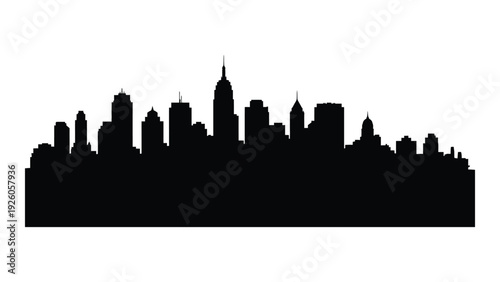 A black silhouette of a city skyline at dusk isolated on white background, Vector