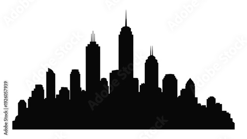 City skyline silhouette at dusk with tall buildings isolated on white background, Vector