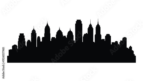 A black silhouette of a city skyline at dusk isolated on white background, Vector