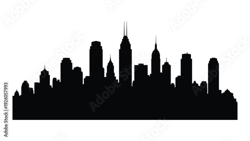 A black silhouette of a city skyline at dusk isolated on white background, Vector