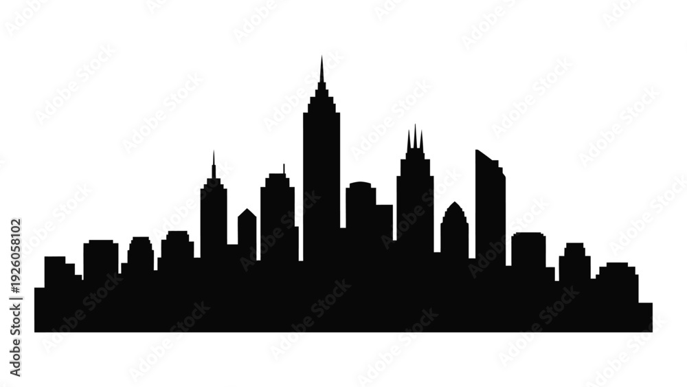 Fototapeta premium A black silhouette of a city skyline at dusk isolated on white background, Vector