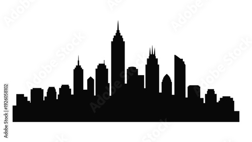 A black silhouette of a city skyline at dusk isolated on white background, Vector