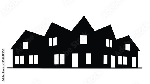 A black silhouette of a row of houses isolated on white background, Vector