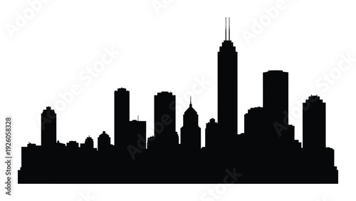 A black silhouette of a city skyline at dusk isolated on white background, Vector