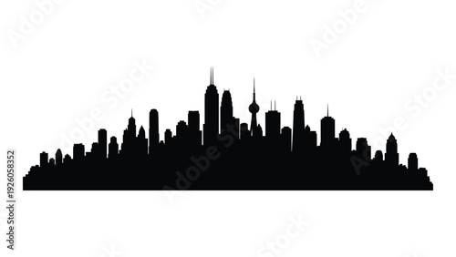 A black silhouette of a city skyline at dusk isolated on white background, Vector