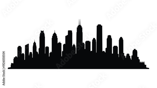 A black silhouette of a city skyline at dusk isolated on white background, Vector