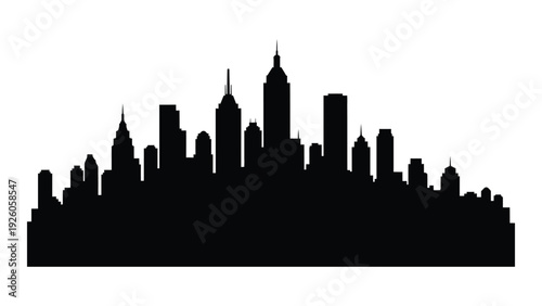 A black silhouette of a city skyline at dusk isolated on white background, Vector