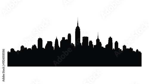 A black silhouette of a city skyline at dusk isolated on white background, Vector