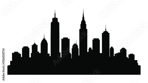 A black silhouette of a city skyline at night isolated on white background, Vector