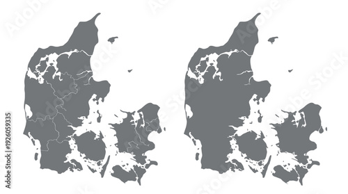 Denmark Map: Detailed Geographic Illustration with Internal Borders and Blank Silhouette on White Background