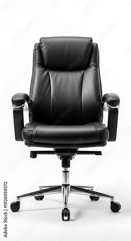 Fototapeta premium A black leather office chair on a silver base