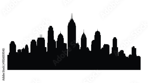 A black silhouette of a city skyline at dusk isolated on white background, Vector
