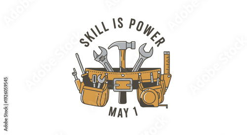 Labor day toolbox logo with skill is power text