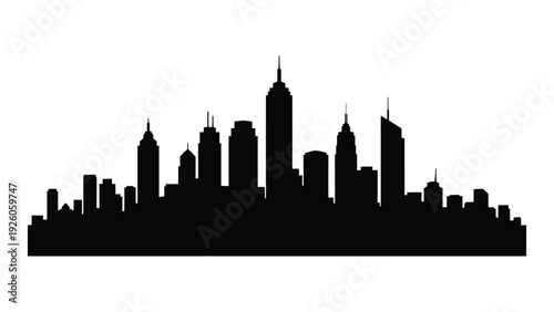 A black silhouette of a city skyline at dusk isolated on white background, Vector