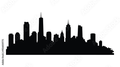 Chicago city skyline silhouette at dusk isolated on white background, Vector