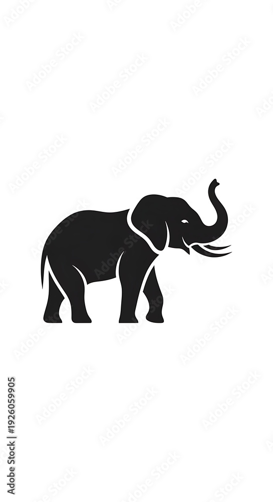 Fototapeta premium A black silhouette of an elephant on a white background