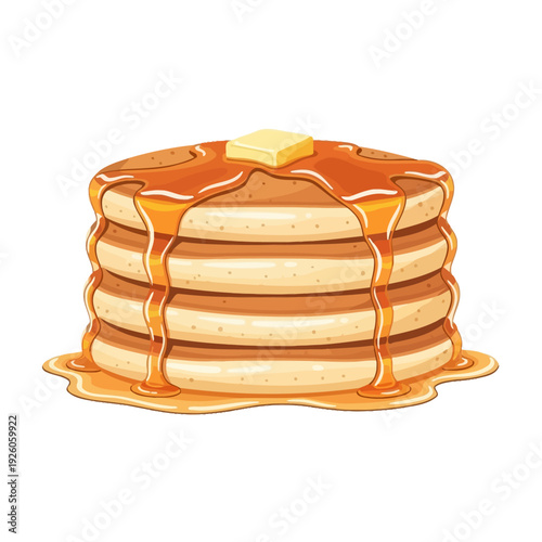 Stack of Delicious Golden Pancakes Dripping with Maple Syrup and Butter