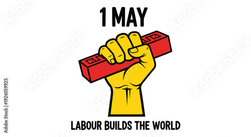 Labour Day icon with fist holding brick, 1 May