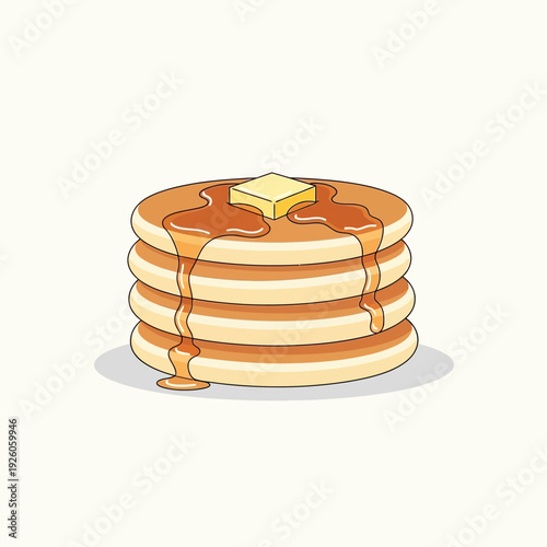 Stack of Delicious Pancakes with Melting Butter and Syrup - Vector Illustration