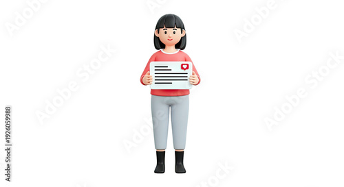 3D Character Holding a Letter with a Like Icon