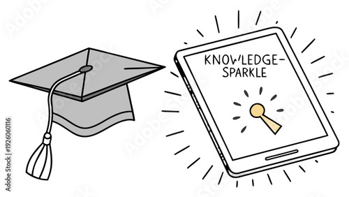 Academic Graduation Cap And Innovative Knowledge Sparkle Book Vector Icon