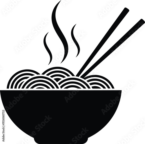 Steaming bowl of noodles with chopsticks