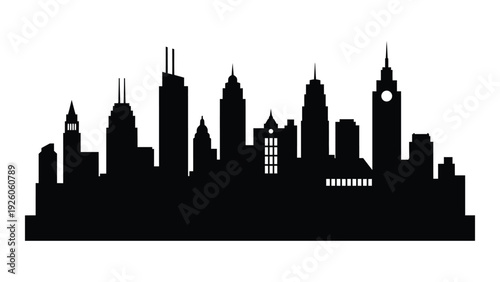 A black silhouette of a city skyline at dusk isolated on white background, Vector