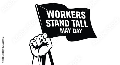 May Day labor flag icon with Workers Stand Tall text